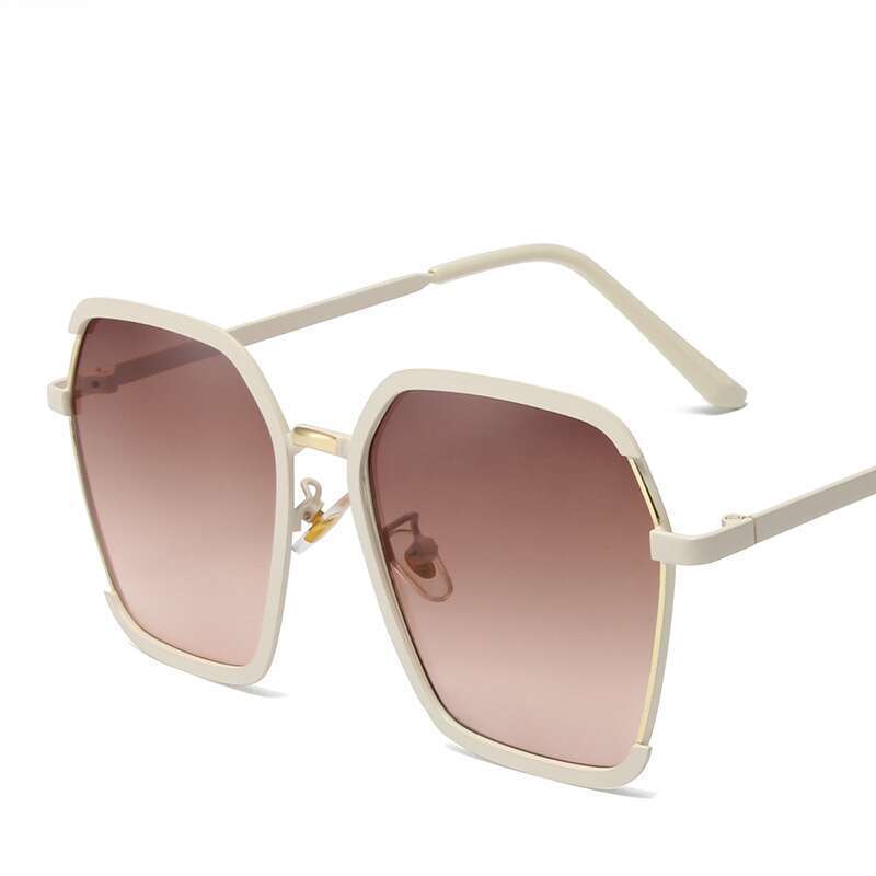 polygonal Large Frame Women's Sunglasses, Network Popular Models, Beige Frame, Korean Version, Sunglasses,_voghion.com