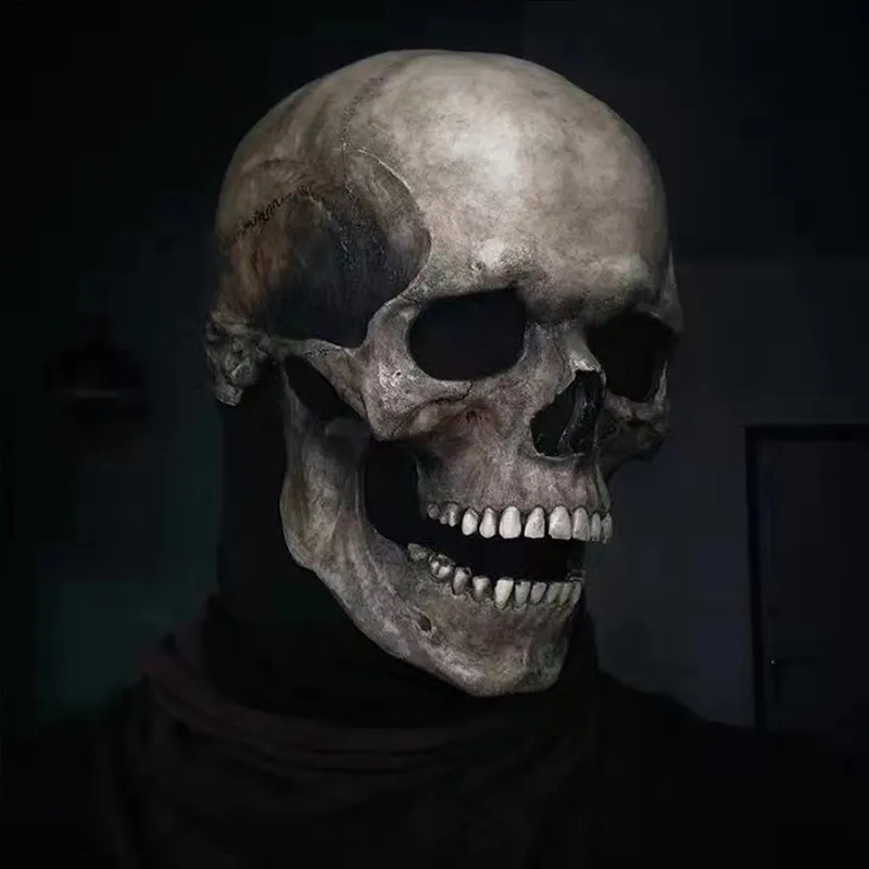 Halloween-juhlat, koko pään kallonaamio, jossa liikkuva leuka, pelottava lateksi, aikuisten kokoinen cosplay-naamiaiset_voghion.com