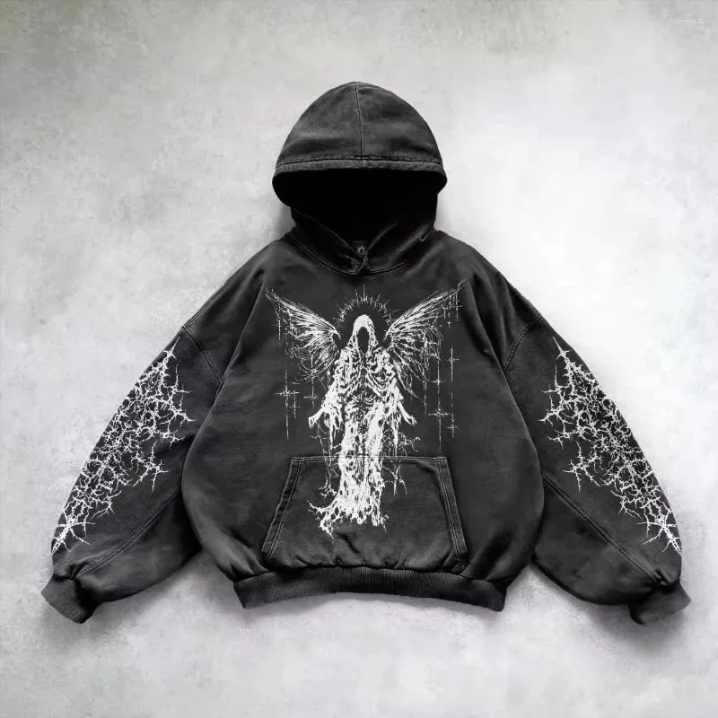 Men's Hoodies Retro Gothic Graphic Print Hip Hop Hoodie For Men Y2k Grunge Punk Casual Loose Pullover Women Streetwear_voghion.com