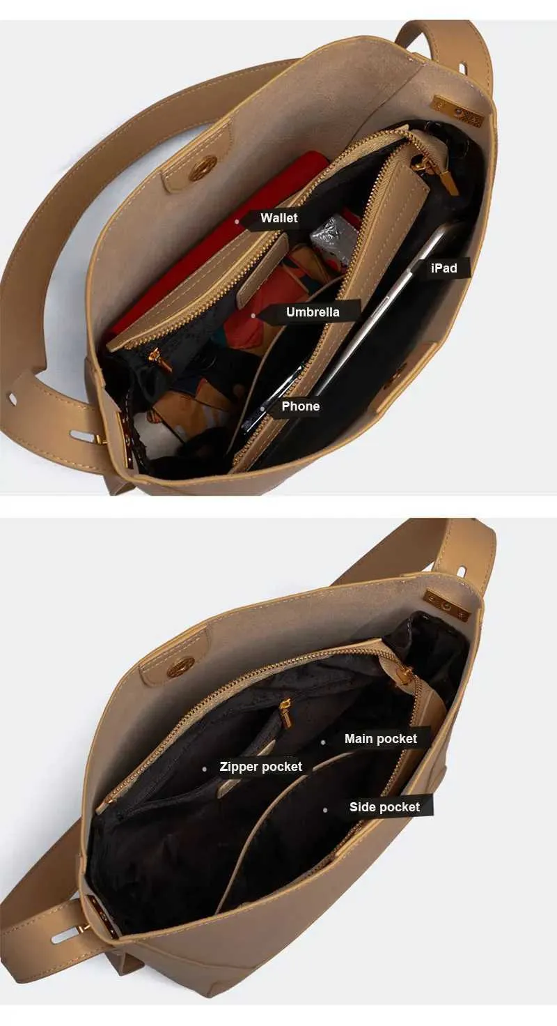 Denim shoulder fashion trend designer bucket large capacity genuine leather womens cross body bag Y241121_voghion.com