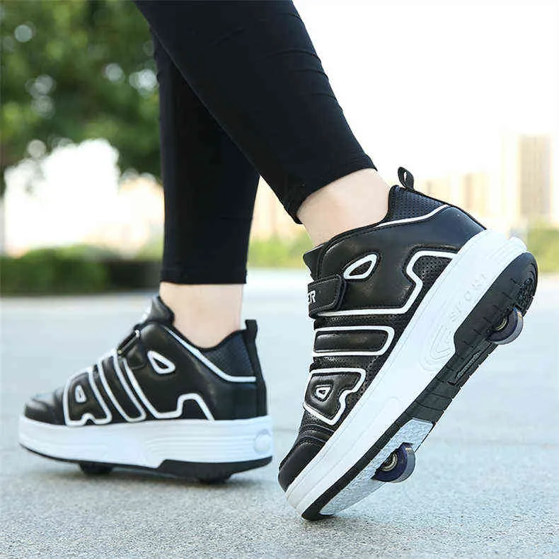 Chaussures de sport à roulettes avec deux roues pour enfants garçons filles mode tennis enfants garçon fille patinage roue sneaker_voghion.com