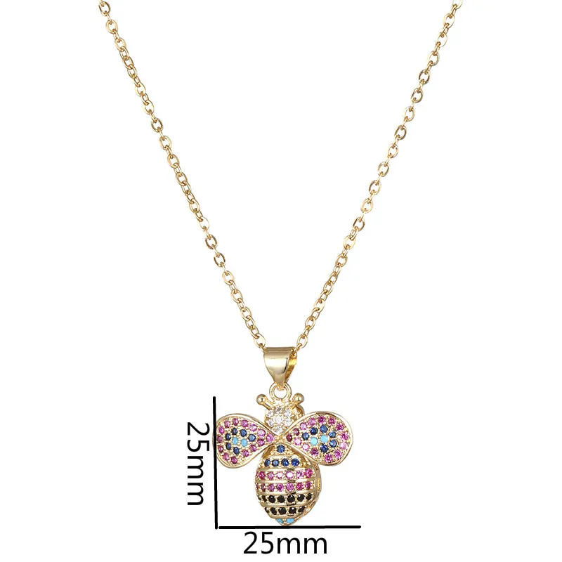 Collane con ciondolo Catena in acciaio inossidabile Rame intarsiato Zircone colorato Collana ape per donna Collana con ciondolo iniziale_voghion.com