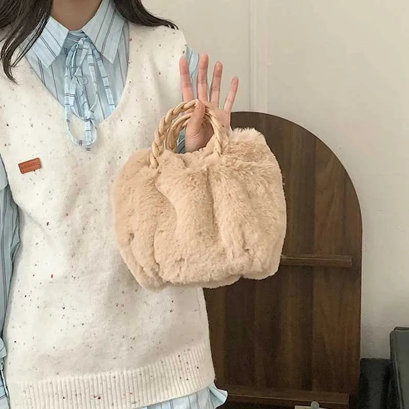 Sac à bandoulière multifonctionnel en fourrure pour femme, sac à main seau à la mode, sacs à bandoulière en peluche douce, mode fourrure nuage_voghion.com