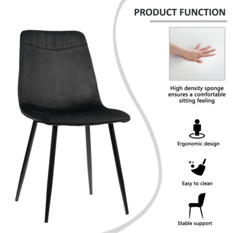 Esszimmerstuhl (4 St), Schwarz,Samtstühle,Wohnzimmer Stühle,Polsterstuhl Stuhl mit Rückenlehne,Sitzfläche Gestell aus_voghion.com