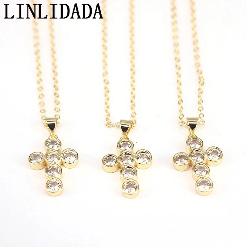 Lot de 10 pendentifs en forme de croix en zircon cubique faits à la main, couleur or, cadeau pour femme, 240710_voghion.com