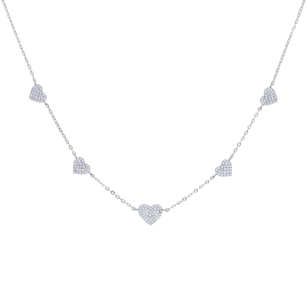 Chains Gold Sier Color Minimal Delicate Heart Pendant Necklace Bling Cz Station Charm Choker Mother's Day Gift Jewelry_voghion.com