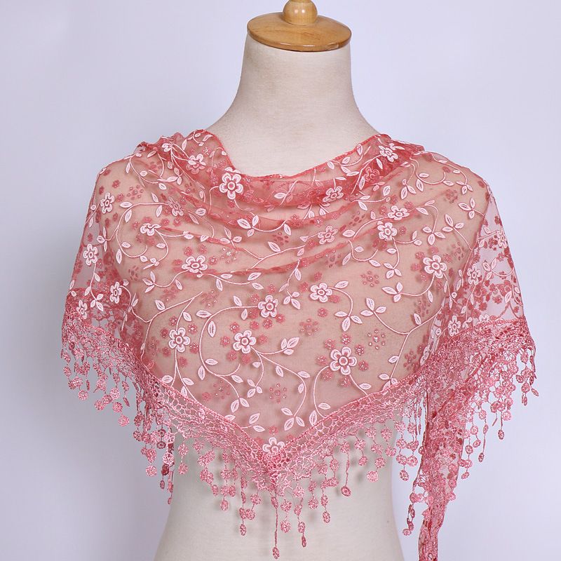 Spring And Autumn ral Lace Korean Edition Triangle Headcloth Classic Breathable Hollow Solid Color Scarf_voghion.com
