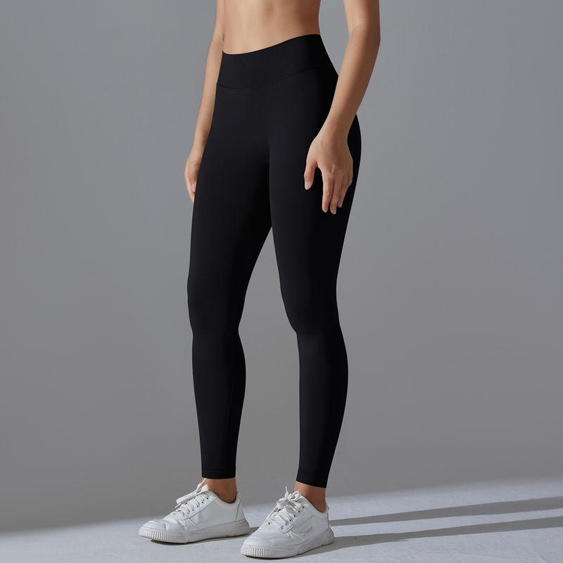 Seamless Knitted Solid Color Tight High Waist Peach Hip V-Waist Yoga Sports Running Fiess Pants_voghion.com