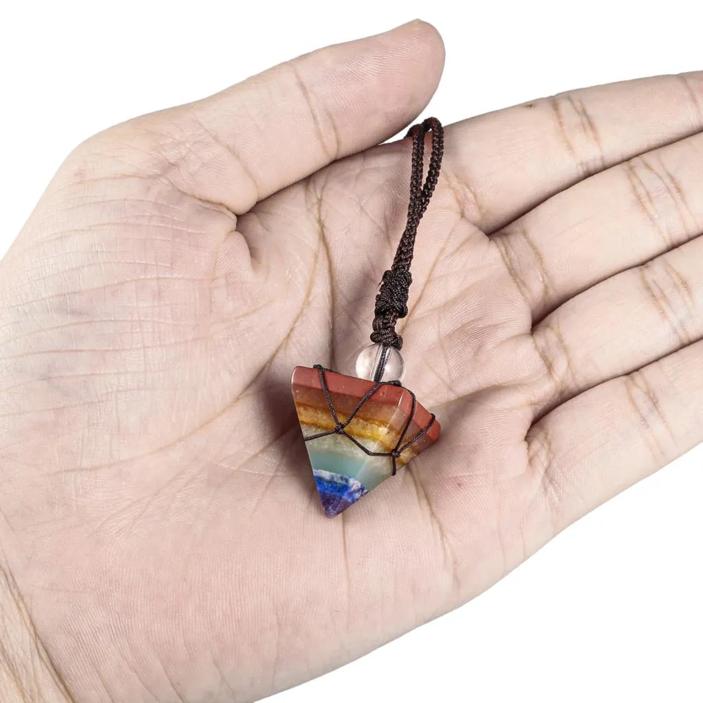Ogrlice z obeski Healing 7 Chakra Crystal Stone Ogrlica iz naravnih dragih kamnov v obliki piramide z nastavljivo vrvico Ženske Moški_voghion.com