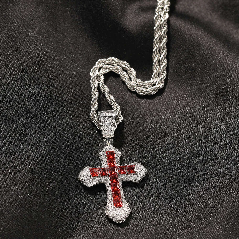Nuova collana con croce blu Hip Hop con diamanti e versatile maglione in argento Sterling con ciondolo a catena cubana intrecciata_voghion.com