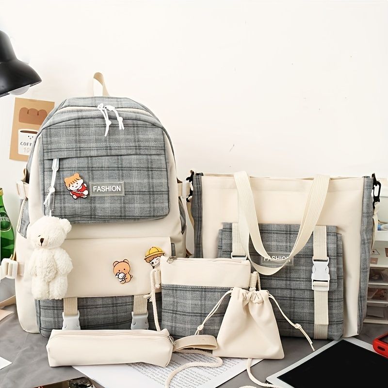 Zaino in tela alla moda di grande capacità, con ciondolo a forma di orso, grazioso zaino casual_voghion.com