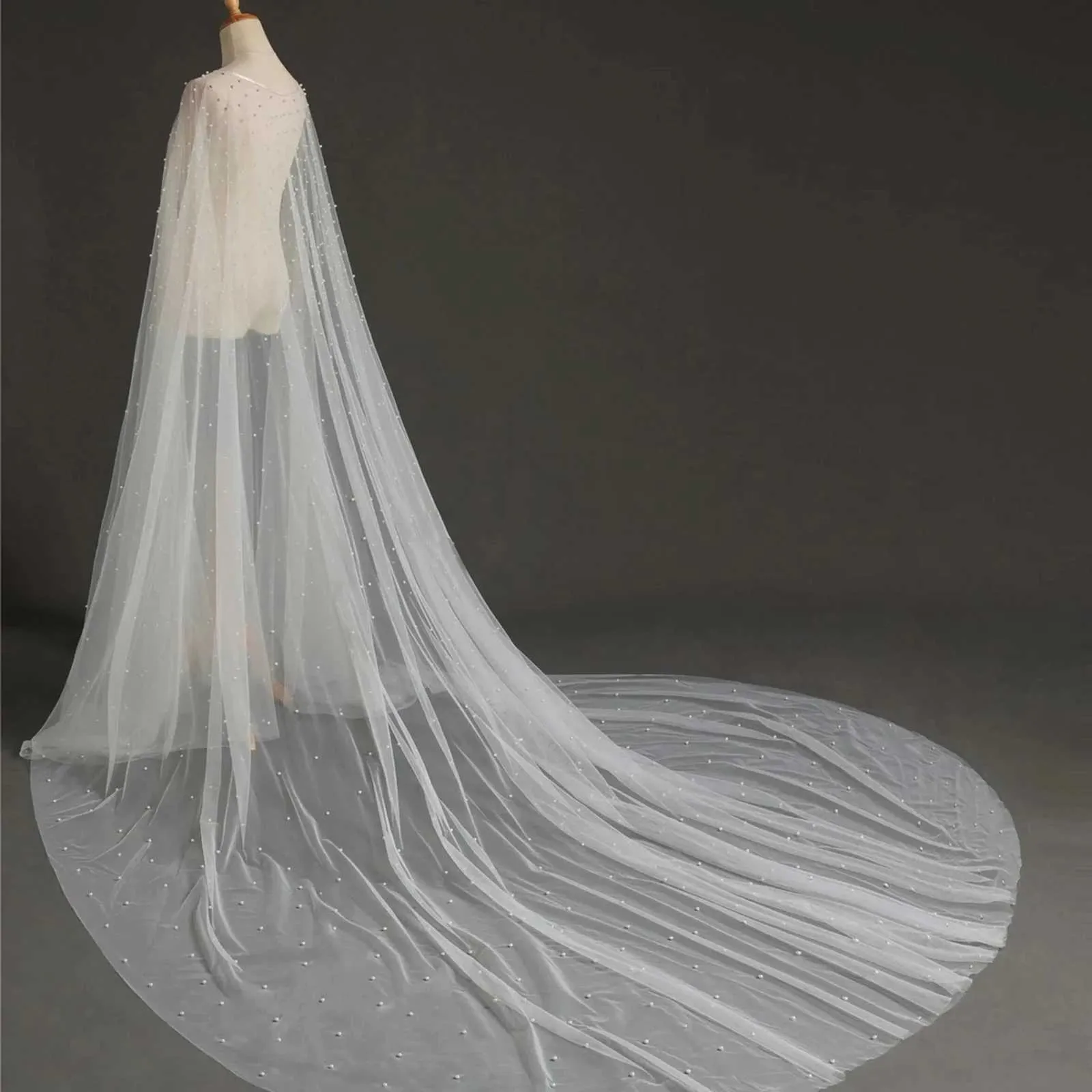 Haarschmuck Damen Perlen Braut Schulterschleier Langer Umhang Abend Cape Jacke Für Frauen Bolero Weicher Tüll Schal Hochzeit_voghion.com