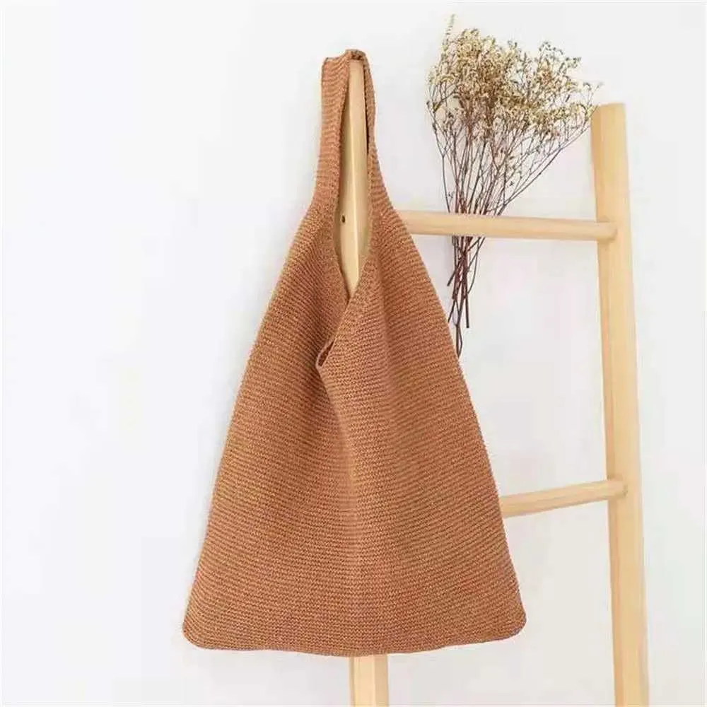 Women Large Capacity Hollow Woven Shoulder Bags Knitting Solid Color Handbags het Hobo Bag Female Shopping sC241104_voghion.com
