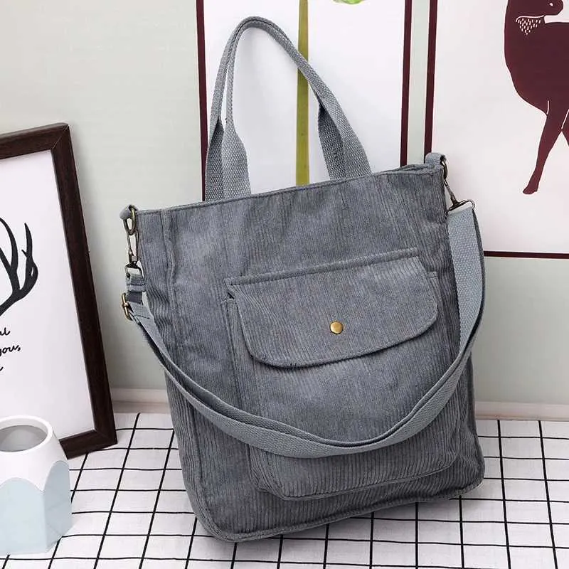Corduroy Shopper Tasche Für Damen Designer Schultertasche Studentin_voghion.com