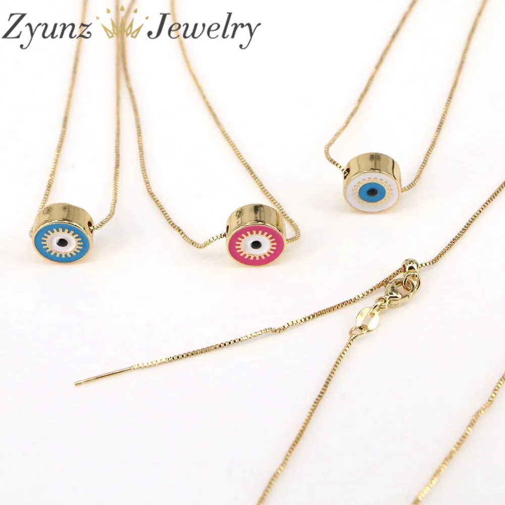 Collane con ciondolo colorato smalto moneta rotonda occhio gioielli turchi collana di perline portafortuna carino catena oro_voghion.com