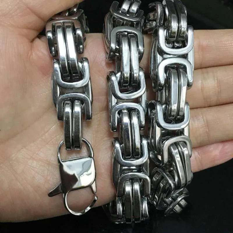 Chains 7-40" 8/12/15MM Huge Heavy 316L Stainless Steel Sier Color Byzantine Chain Mens Necklace Fashion DesignChains_voghion.com