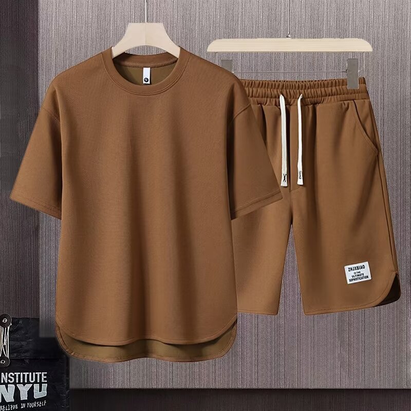Men's Casual Sports Suit Trendy Brand Loose Simple Short-Sleeved Shorts Men's Wear With a Set Of Handsome Clothes_voghion.com