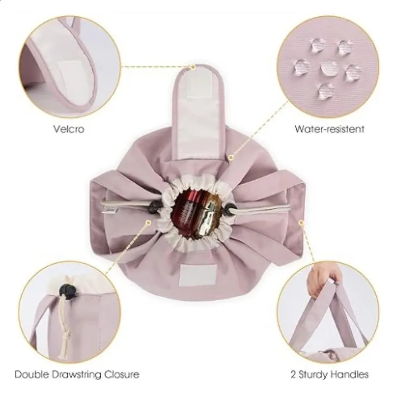 Trousse de maquillage à cordon coulissant pour femme, grande capacité, trousse de toilette, trousse de rangement de voyage pour dames, 241120_voghion.com