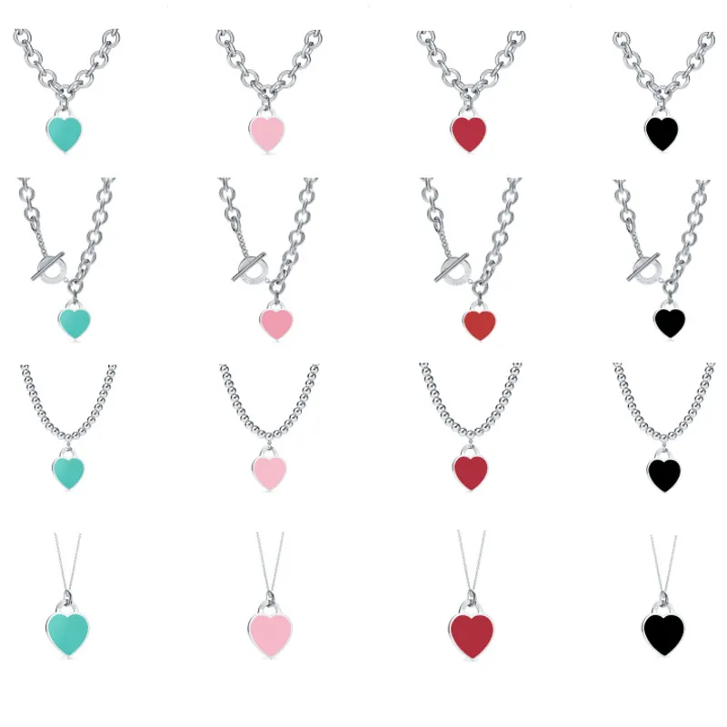 Collane di design Sterling Sier Heart Drop Collane smaltate con pendenti Chiusura a moschettone Collana Love Clavicola Catena_voghion.com