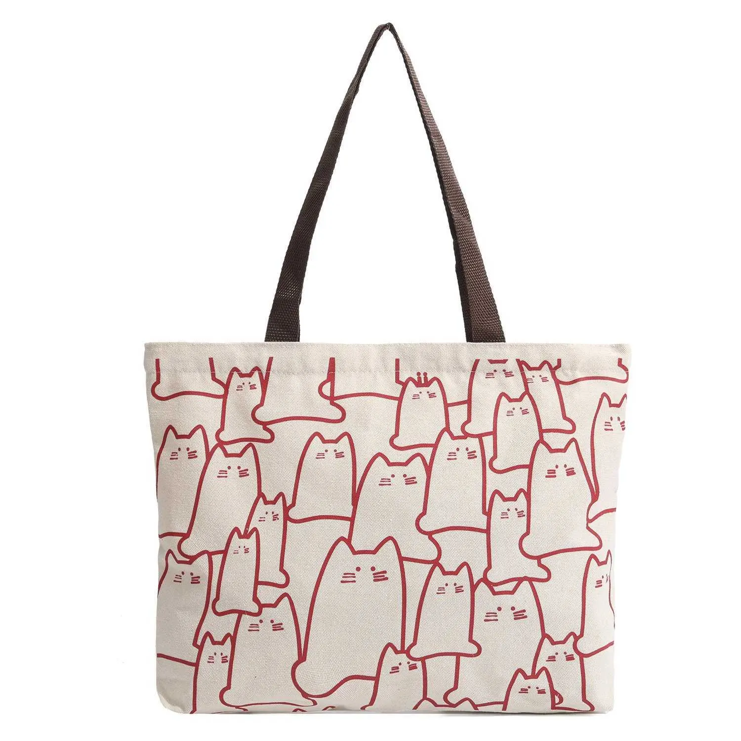 Canvas 2023 fashionable cute cat handbag messenger with zipper designer womens cartoon shoulder shopping bag Y241011_voghion.com