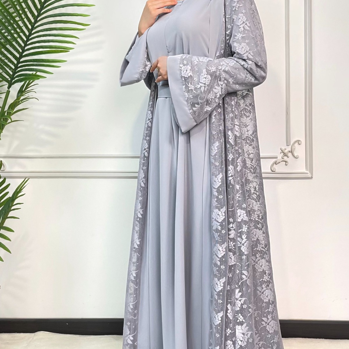 Vêtements pour femmes Mode musulmane Vêtements traditionnels pour femmes Robe caftan Robe en dentelle