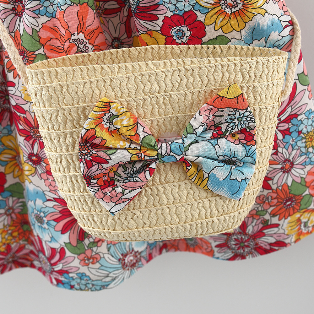 Fashion Girl Clothing Cotton Summer Flower Dress With Bag For Birthday Clothes_voghion.com