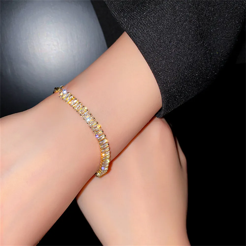 Pulseras de eslabones Pulsera de tenis ajustable romántica para mujer Cadena de cuentas de circonita cúbica de cristal Joyería para parejas_voghion.com