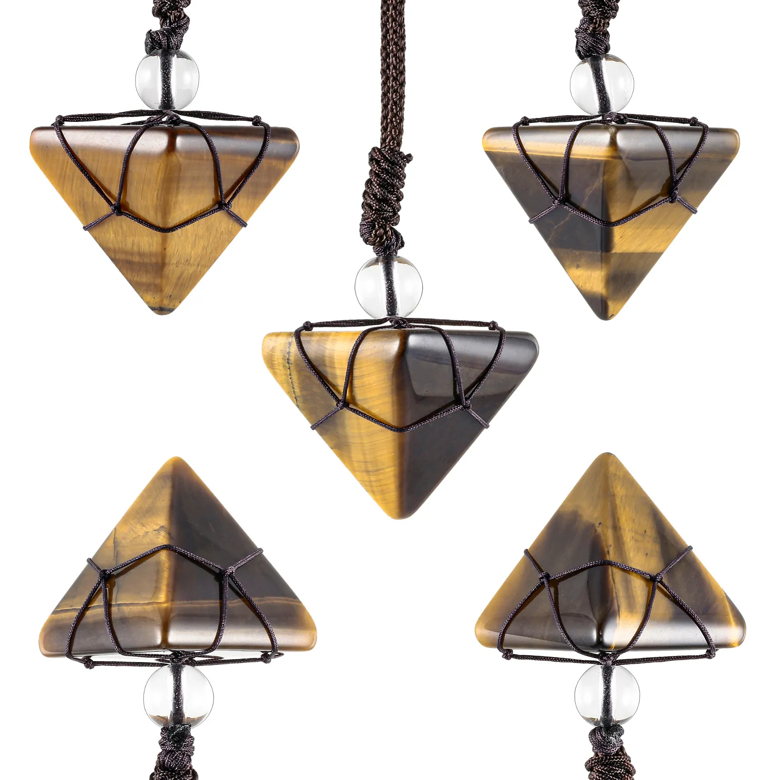 Ogrlice z obeski Healing 7 Chakra Crystal Stone Ogrlica iz naravnih dragih kamnov v obliki piramide z nastavljivo vrvico Ženske Moški_voghion.com