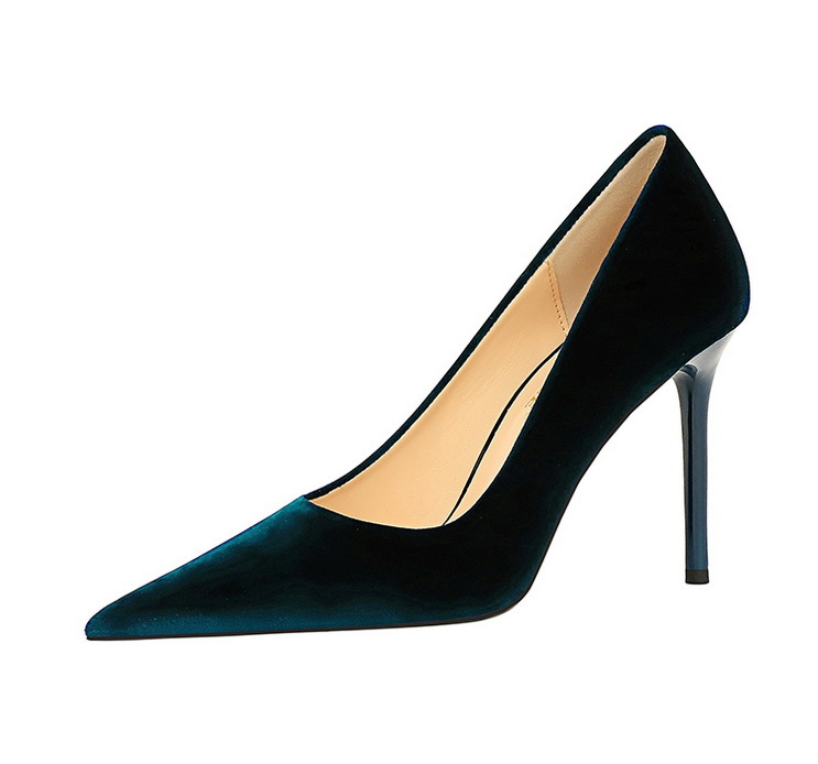 3739-5 Scarpe singole a punta con bocca bassa da donna con tacco alto sottile in pelle scamosciata ispessita alla moda e semplice_voghion.com