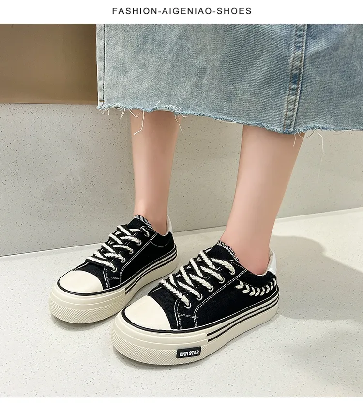 Platform Women Canvas Shoes Height Increasing Chunky Sneakers For Youth Girls Outdoor Trainers Female Ladies Thick Sole_voghion.com