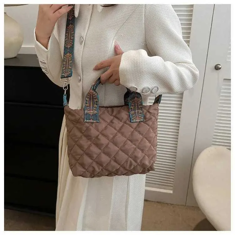 Borsa a tracolla larga da donna, autunno/inverno, rombo, in cotone, grande capacità, tutto abbinato Shoppin241106_voghion.com