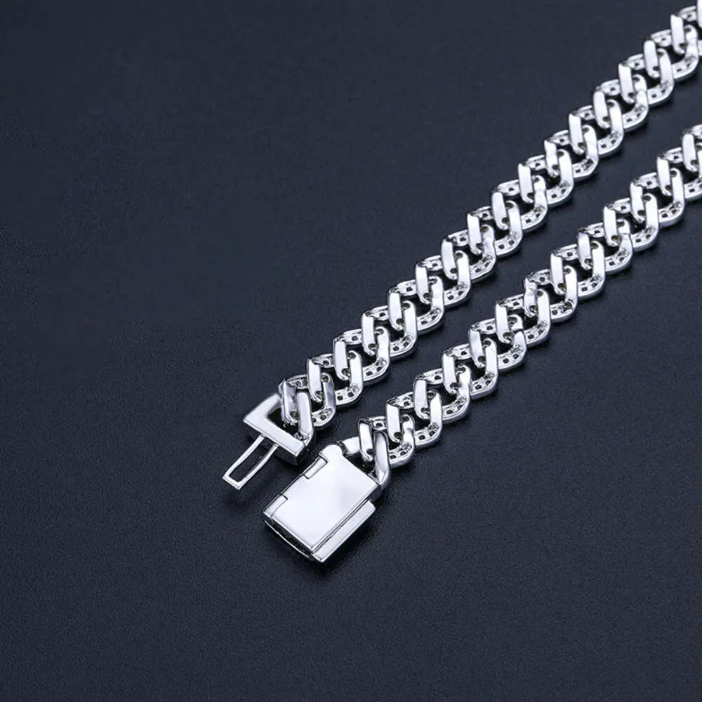 Collana con bracciale Hip Hop in argento Sterling massiccio con diamanti sintetici creati con diamanti cubani per uomo e donna_voghion.com