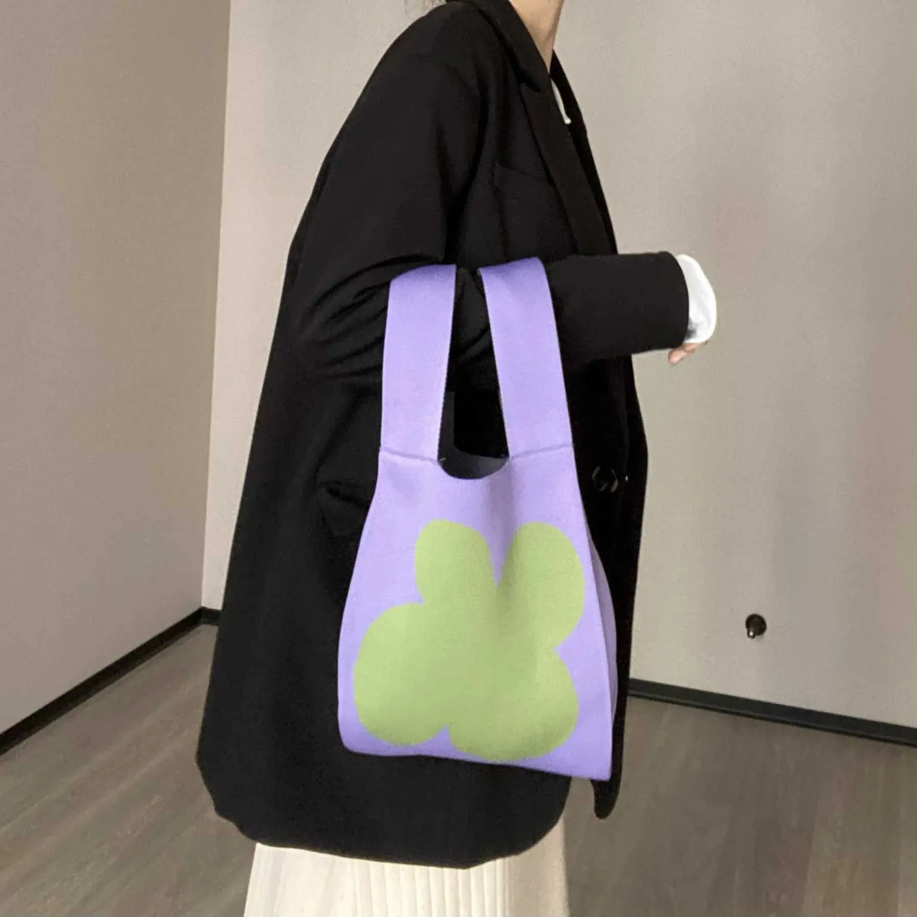 Sac à main coréen en tricot pour femme, portefeuille, sac à provisions, 2023, Y241106_voghion.com