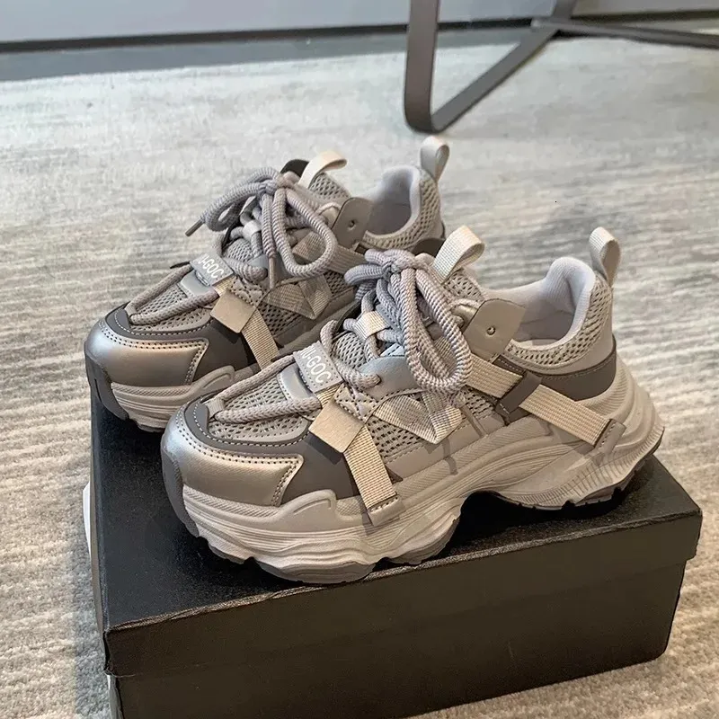 Dames Chunky Sneakers Lente Ademend Mesh Platform Sport Vrouw Mode Veterschoenen Dikke Zool Casual Schoenen Mujer 240618_voghion.com