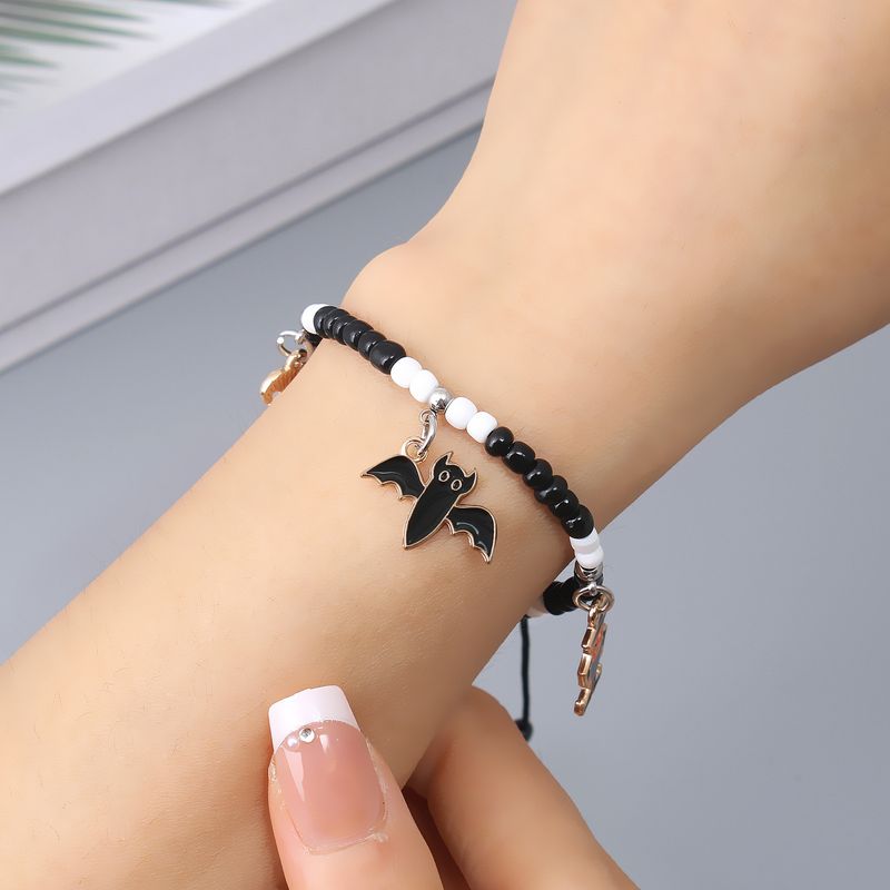 Halloween Kürbis Geistergesicht Schwarz-Weiß Reisperlen Handseil Armband_voghion.com