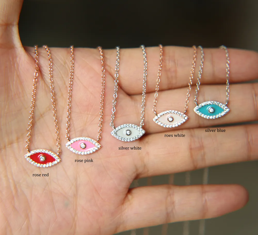 Trendy Gold Plated Turkish Necklace Lucky Girl Gift Baguette Cubic Zirconia Turquoise Geomstone Top Quality Evil Eye_voghion.com