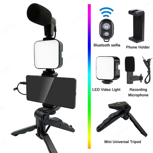 Phone Holder Photography Lighting Smartphone Video Kit Microphone LED Selfie Tripod Recording Handle Portable Stabilizer Bracket_voghion.com