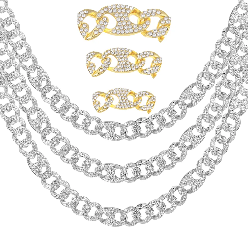 Gargantilla de cadena de eslabones y pulsera con diamantes de imitación y circonita cúbica helada en forma de grano de café brillante para hombre, joyería de estilo hip hop_voghion.com