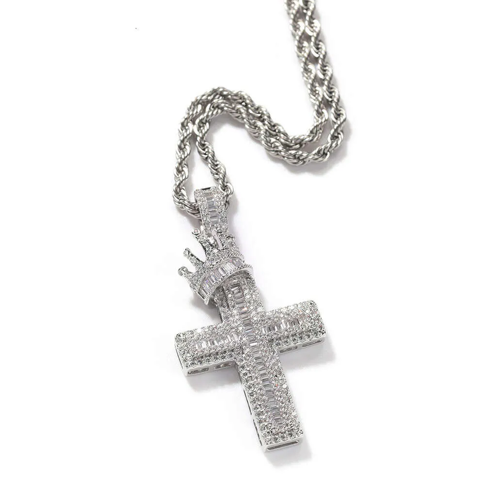 Krone kors anheng halskjede menn Hip Hop punk mote personlighet bred GRA moissanitt diamant gull sterling sier cubansk_voghion.com