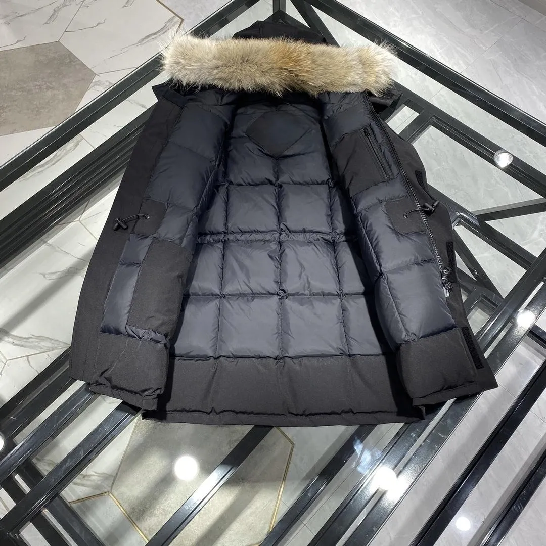 Giacca invernale con cappuccio e collo in vera pelliccia di lupo, parka antivento caldo da uomo_voghion.com