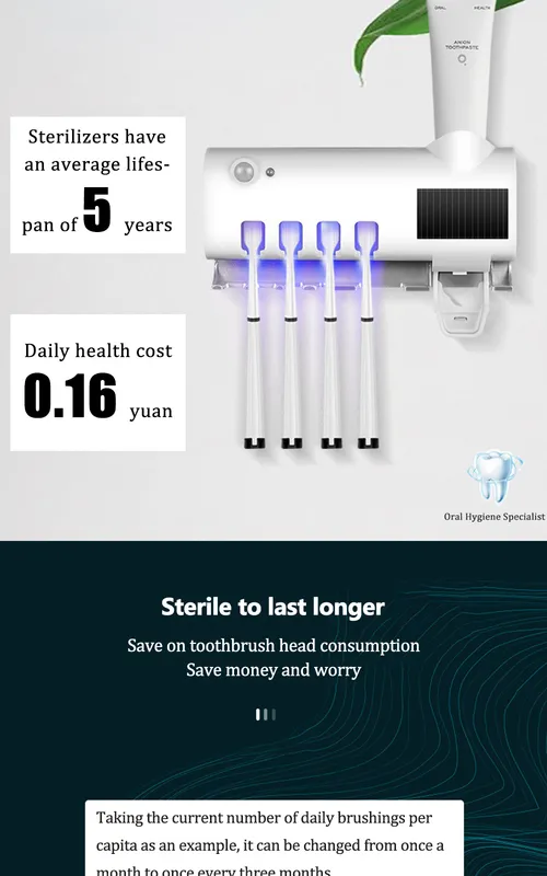 Toothbrush Holders Toothpaste Dispenser Solar Energy Bathroom Storage Box Multifunction USB Charge_voghion.com