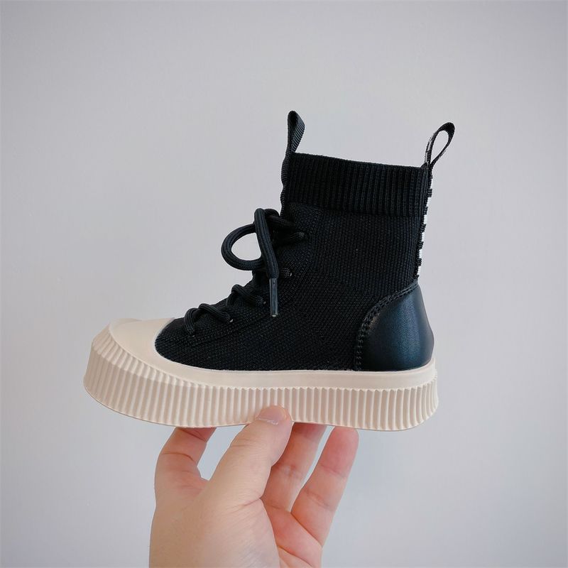 2024 Outono Meninos Moda Flyknit Casual Estilo Coreano Meninas Tendências Sapatos de Cano Alto_voghion.com