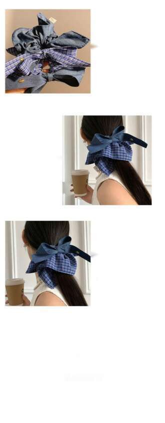 Elastico per capelli con fiocco a quadretti stile elegante_voghion.com