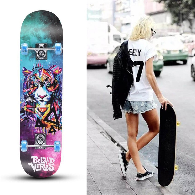 【Populär Kategorien】 Véier-Rad Skateboard Männer a Fraen Ufänger Duebel Rocker 3-8 Joer Kanner Scooter 80cm_voghion.com