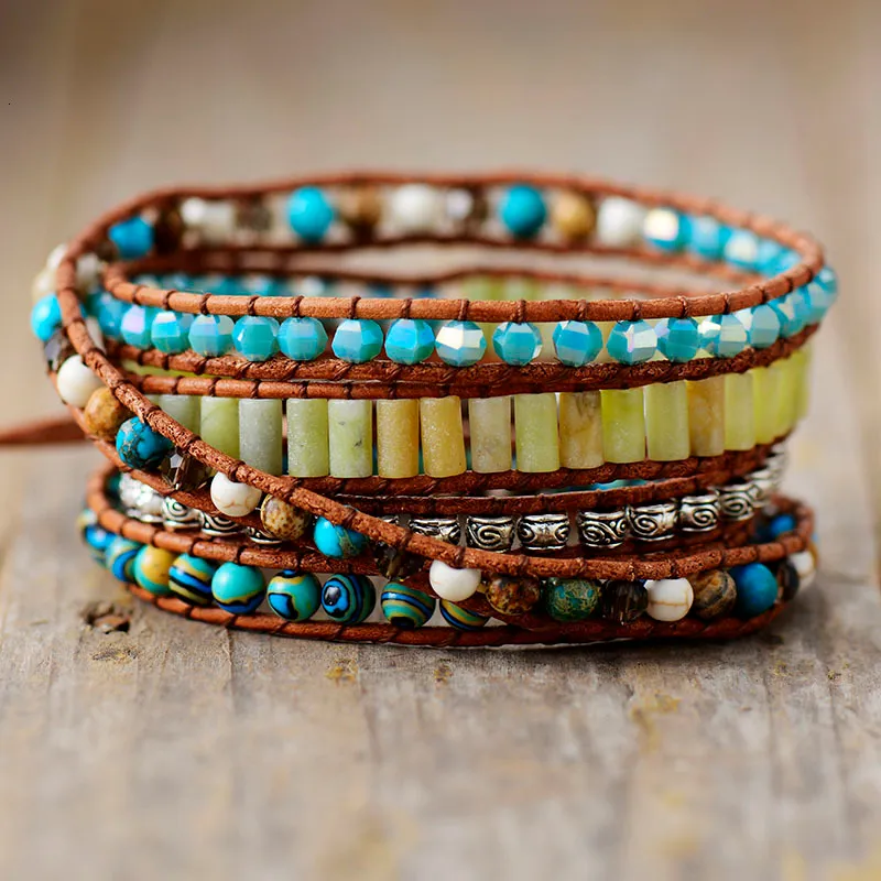Bracelets enveloppants spirituels pour femmes avec pierres naturelles et 5 couches de cuir - Bracelet énergétique pour femme - Cadeaux bohèmes_voghion.com