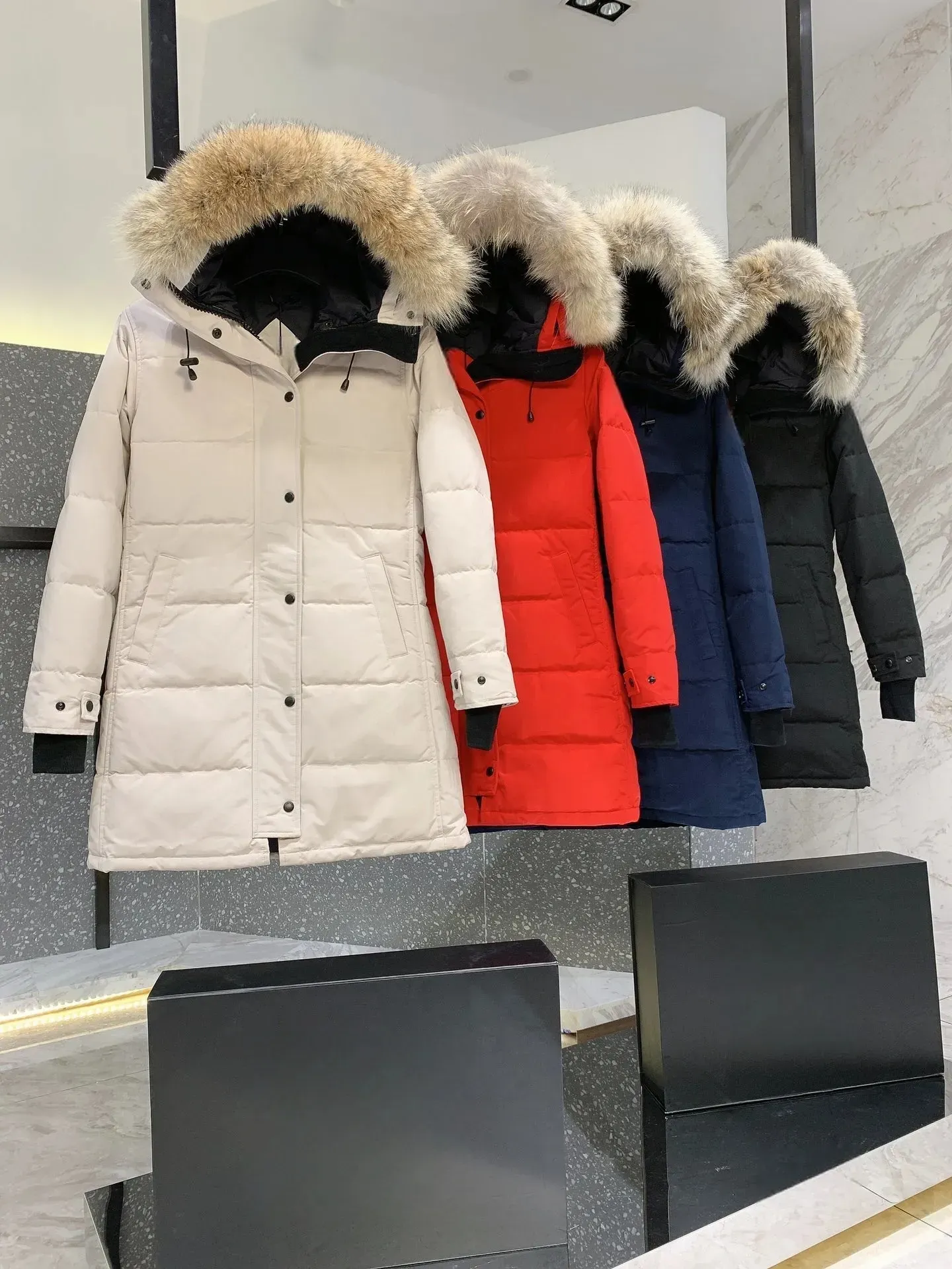 Parkas femininas de grife jaqueta feminina de plumas marca de moda canadense casaco longo bolso gola de pele top térmico feminino outono_voghion.com