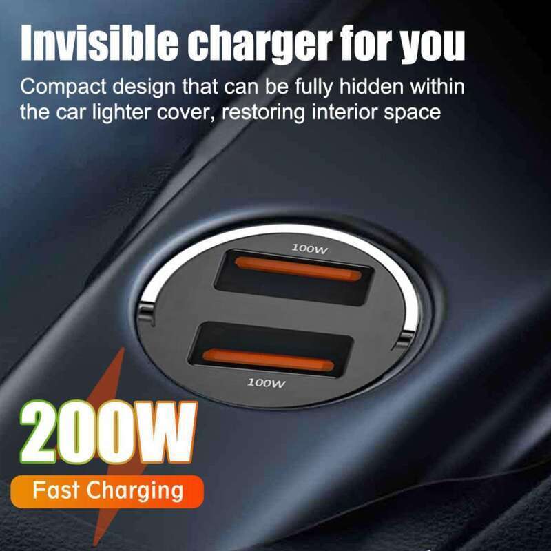 Încărcător auto invizibil super rapid 100W cu inel metalic de tragere PD30W, încărcare fulger QC3.0_voghion.com