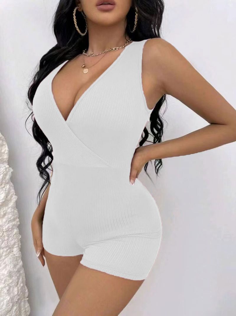 women's clothing solid color vest v-neck tight sexy jumpsuit_voghion.com