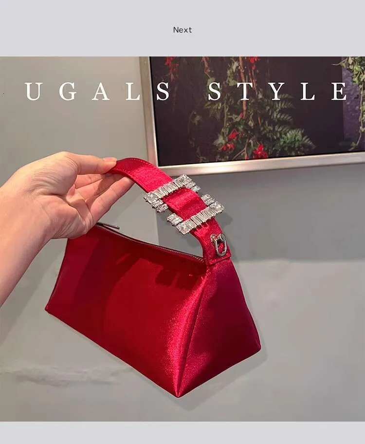 Fashion Satin Square Glitter Rhies Dia Evening Women's Handbag Wedding Party Clutch Purse Shoulder Bag_voghion.com
