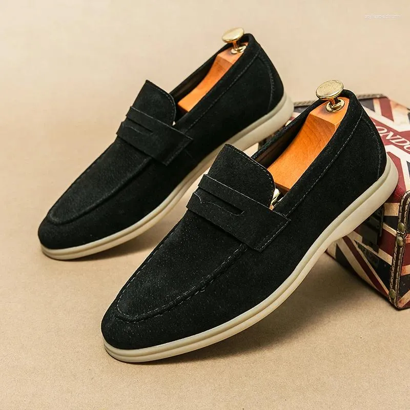 Scarpe Casual Slip-On Tacco Basso Mocassini Nubuc Pelle Scamosciata Comode Morbide Suola Uomo Classici Retro Mocassini_voghion.com